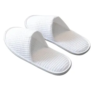 High Quality Waffle Fabric Custom mens women Spa white Hotel disposable slippers