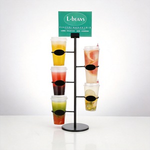 ชั้นวางเครื่องดื่ม L-Beans ทำจากเหล็กเคลือบสี มีช่องใส่แก้วแบบถอดได้สามช่องและห้าช่อง สำหรับร้านชานมและร้านกาแฟ - Product Image 4