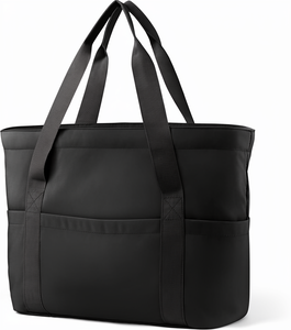Women's Foldable Lightweight <b>Canvas</b> <b>Tote</b> Bag Zipper Solid Color Travel Work Use Black All Seasons Polyester Lining - Product Image 1