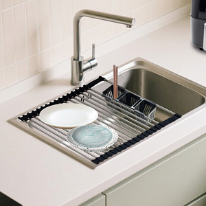 Portable pliable 304 en acier inoxydable polyvalent enrouler égouttoir à vaisselle étendoir au-dessus de l'évier évier de cuisine étendoir à vaisselle - Product Image 2