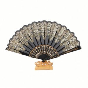 Abanico Plegable de Plástico con Polvo Dorado, Estilo Chino, para Arte, Manualidades, Regalo, Baile, Boda, Fiesta - Product Image 1