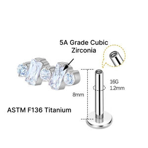 Labret JIAXIN 16G en titane ASTM F136 plaqué or 18 carats avec <span class=keywords><strong>grappe</strong></span> de zircone cubique baguette 5A pour piercing hélix de mariage - Product Image 2