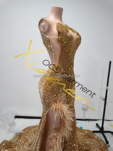 Ocstrade, recién llegados, vestidos de graduación con diamantes de imitación de plumas doradas personalizados, vestido de noche, fiesta romántica, Vestido largo de graduación con lentejuelas para mujer, Sexy - Product Image 6