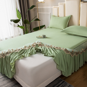 High Quality European Style Luxury Cotton Silky Bedspread Queen <b>Bed</b> Skirt <b>Bed</b> Sheets Set with Pleats Skirt - Product Image 3