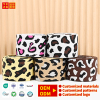 Bande élastique personnalisée avec logo d'usine OEM, motif imprimé léopard, bande élastique de 4 cm, bandes élastiques colorées léopard pour vêtements
