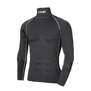 Chemise de compression à col haut et manches longues pour homme, ajustée, respirante, en polyester et élasthanne, noire unie, toutes saisons, pull-over - Product Image 1