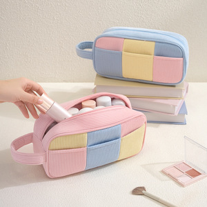 Color Blocked Makeup Bag Large Capacity Cosmetic Storage Case For Skincare And Beauty Products Sweet Pink Yellow Blue - Product Image 1