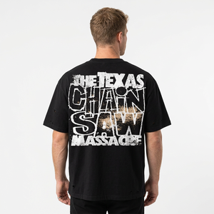 The Massacre Printed Oversized T-Shirt Men <b>Black</b> Short Sleeve <b>Turtleneck</b> Formal Front 100% Cotton Knitted - Product Image 6