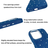 Casing Denim Biru Berlapis Lembut dengan Hiasan Kristal dan Potongan Samping Presisi untuk iPhone 15 Pro Max