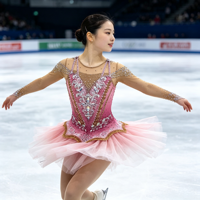 Costume de patinage artistique rose dégradé, robe à manches longues en maille avec strass pour filles adultes, compétition et performance