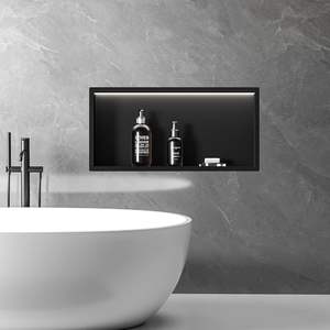 Niche de <span class=keywords><strong>douche</strong></span> en acier inoxydable 304 noir mat avec lumière LED 60x30x10 CM, pas besoin de carrelage, étagère à encastrer dans le mur pour le rangement de la salle de bain - Product Image 3
