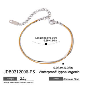 18Kゴールドステンレススチールゴールドとシルバーカラーマッチングスクエアスネークボーンチェーン2層ブレスレット - Product Image 3