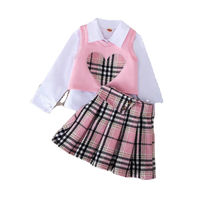 Ensemble deux pièces pour filles, chemise à col à revers décontractée pour tous les jours en hiver, jupe courte à carreaux respirante en polyester/coton