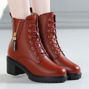 Botas <span class=keywords><strong>de</strong></span> Tacón Alto para Mujer Xuanhui, Color <span class=keywords><strong>Vino</strong></span> <span class=keywords><strong>Tinto</strong></span>, con Cordones y Cierre Lateral, Tacón Cuadrado <span class=keywords><strong>de</strong></span> 6 cm, Botines <span class=keywords><strong>de</strong></span> Cuero - Product Image 5
