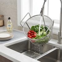 Panier de drainage pliable et empilable en acier inoxydable 304 de qualité alimentaire avec poignées pour le lavage des fruits et légumes en cuisine