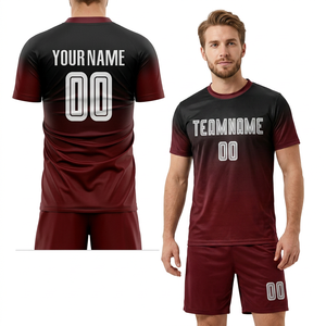 Ensemble de maillots de football personnalisés sublimés pour hommes, manches courtes, bordeaux et noir, évacuation de l'humidité, impression du nom de l'équipe, vêtements toutes saisons - Product Image 3