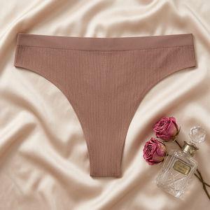 Wholesale Women's <b>Seamless</b> Ribbed <b>Thong</b> Panties Solid Low-rise Sexy Women Underwear Breathable Plus Size Yoga T-back <b>Thong</b> - Product Image 2