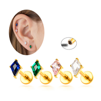 Maina Flat Back Tragus Earring ASTM F136 Titanium Labret Piercing Jewelry Zircon Internal Thread Helix Lip Cartilage Earrings
