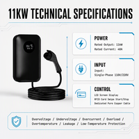 Borne de recharge murale pour véhicule électrique 11 kW, type 1/Tesla, norme américaine, avec écran d'affichage, chargeur portable, entrée 240 V, sortie 48 A, nouvelle version personnalisable
