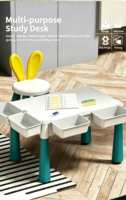 Table de construction multifonctionnelle avec 304 pièces, bureau de jeu et d'étude 2-en-1 avec rangement, compatible avec les grandes briques + 2 chaises
