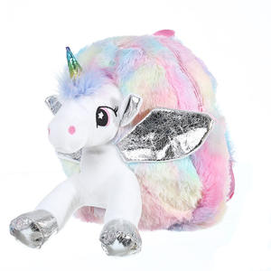 Nouveau Fluffy Mini Rainbow <span class=keywords><strong>Licorne</strong></span> <span class=keywords><strong>Sac</strong></span> à <span class=keywords><strong>dos</strong></span> en peluche Logo personnalisable pour les filles et les garçons-China Wholesale - Product Image 1
