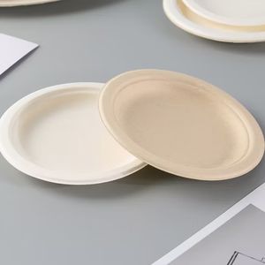 Assiettes en papier compostables durables de 9 pouces, les plus vendues, vaisselle jetable pour servir des sushis, des gâteaux, des pâtes et des plats de légumes - Product Image 2