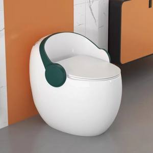 Toilette moderne en forme d'œuf, monobloc, à double chasse, blanc noir brillant, facile à nettoyer, siphonique, S-trap pour salles de bain - Product Image 3