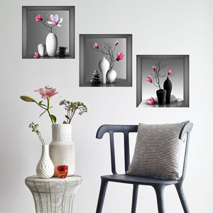 3D plantes en pot plantes vertes fleurs <span class=keywords><strong>triptyque</strong></span> peinture salon entrée décoration mur trou réparation autocollants - Product Image 5