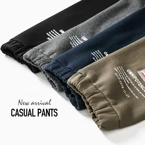 Calças masculinas esportivas de algodão, calças largas de moletom para homens, calças casuais de veludo com estampa de logotipo empilhadas