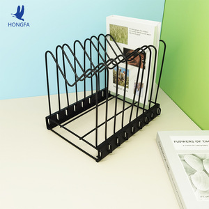 HONGFA Metal File Rack 8 Sections 3cm Spacing Vertical Magazine Organizer Black Desk Storage For Office Home Use - Product Image 1
