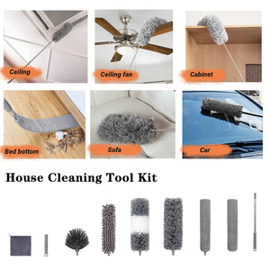 Maniglia per la stanza spolverata per la casa rimovibile per la pulizia della spazzola per il bagno ventilatore da soffitto alto con pennelli telescopici in microfibra 9 pz - Product Image 5