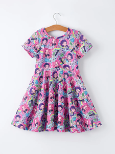 Nuovi Arrivi ODM Abiti <span class=keywords><strong>Estivi</strong></span> per Bambine in Seta di Latte Traspirante con Stampa Cartoon Personalizzata, Abbigliamento per Bambini all'Ingrosso - Product Image 4