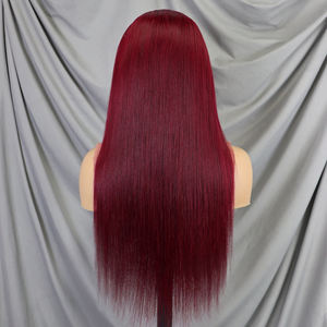 Perruques en cheveux humains à 200 % de densité, 10-30 pouces # Perruques Lace Front 13x4 couleur 99J, lisses comme des baguettes, avec dentelle transparente, cheveux raides - Product Image 5