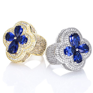 Wholesale GRA VVS Blue Moissanite Flower <b>Ring</b> 925 Sterling Silver <b>Iced</b> Out Floral Cluster Hip Hop <b>Rings</b> Pass Diamond Tester - Product Image 5