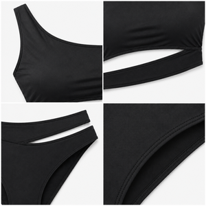 Ensemble de bikini asymétrique noir, maillot de bain découpé, deux pièces, haut de maillot de bain et bas taille haute - Product Image 5