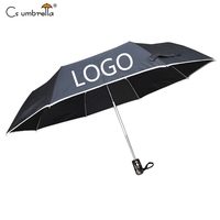 YS-3045 Parapluie pliant de haute qualité à 3 sections, ouverture et fermeture automatiques, cadre en aluminium léger, bordure réfléchissante, parapluie plié avec logo