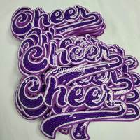 Patchs Réversibles à Paillettes de Grande Taille avec Applique de Cheerleading Violet et Blanc pour Vêtements de Chemise