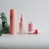 Emballage cosmétique en gros de 5 ml à 60 ml, flacon en mousse rose givré / compte-gouttes / épaule plate en verre, huile essentielle, soin de la peau du visage et du corps