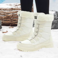 Bottes de neige hautes pour femme, mi-mollet, avec doublure en coton, semelle intérieure en EVA, confortables, imperméables, chaudes et rehaussantes