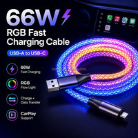 Kabel Charger USB Type-C Micro 66W Fast Charging RGB Flow Light 5A untuk Iphone Samsung Huawei - Laris Terjual