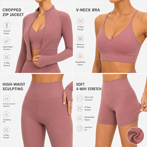 Conjunto de 4 Piezas Marca <span class=keywords><strong>XINO</strong></span>, Transpirable, Ligero, Elástico en 4 Direcciones, Anti-UV, Color Sólido, Cierre de Cremallera, Cintura Elástica Alta - Product Image 3