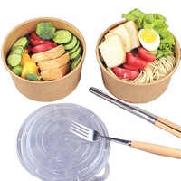 Wegwerp bioafbreekbare milieuvriendelijke voedselveilige ronde kraftpapieren saladekom, oliewerend, voor afhaal, fruitverpakking, met aangepast logo