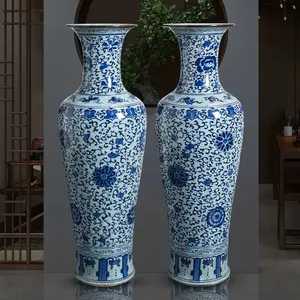 Elegant Customize Blue And White Big Floor Chinese Dotted Reteo Tall Large Ceramic Vases Home Decorative