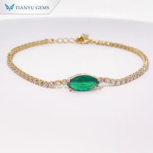 Tianyu Gems Vintage <b>Gold</b> Tone Copper <b>Bracelet</b> Adorned with Emerald and pink Zircon Shiny Stones and Classic Jewelry - Product Image 1
