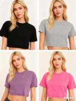 Camisetas Cortas de Puro Algodón al por Mayor para Mujer, Camisetas DTG Retro con Lavado Ácido, Camisetas Cortas Entalladas con Corte y Logo Personalizado