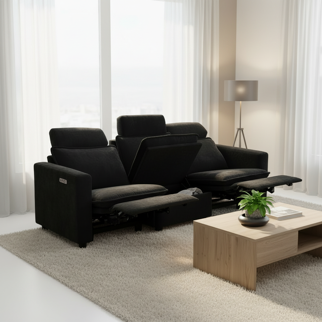 Wholesale 3-seat Armchair Recliner Sofa Chenille Reclining Sofa with Home Theater Living Room With Button and USB Interface