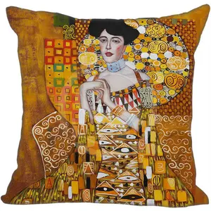 Gustav Klimt Ciuman Lukisan Vintage Emas Pola Dekoratif Bantal Dekorasi Rumah Linen Melempar Bantal Cover/