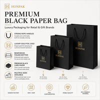 HONPAK Sacs en papier noir mat personnalisés de luxe Boutique Sacs de transport au détail avec feuille UV pour emballage de cadeaux/cosmétiques