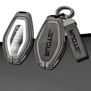 Capa de couro para chaveiro automotivo, logotipo de alta qualidade, liga de zinco, capa para chave, para jetour x70 x70s x90 2018-2021, acessórios para automóveis