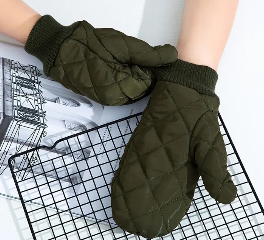 Женская Стеганая перчатка-варежка из шерпы с меховой подкладкой и трикотажными ребристыми манжетами